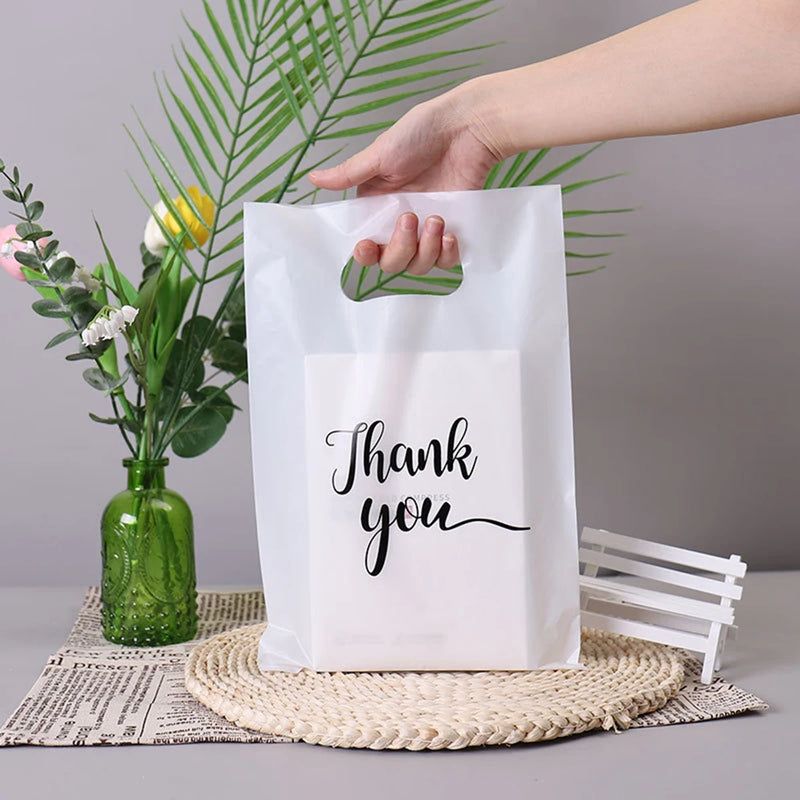 100/50/10Pcs Thank You Gift Bags Wedding Birthday Guest Gift Wrap Plastic Shop Bags Small Business Candy Pastry Store Packaging