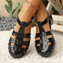 Summer Women's New Flats Sandals, Fashionable Hollow Casual Roman Sandals, Spring and Summer Non-Slip Beach Shoes Crystal Shiny Thick Heel Plastic Pvc Sandals
