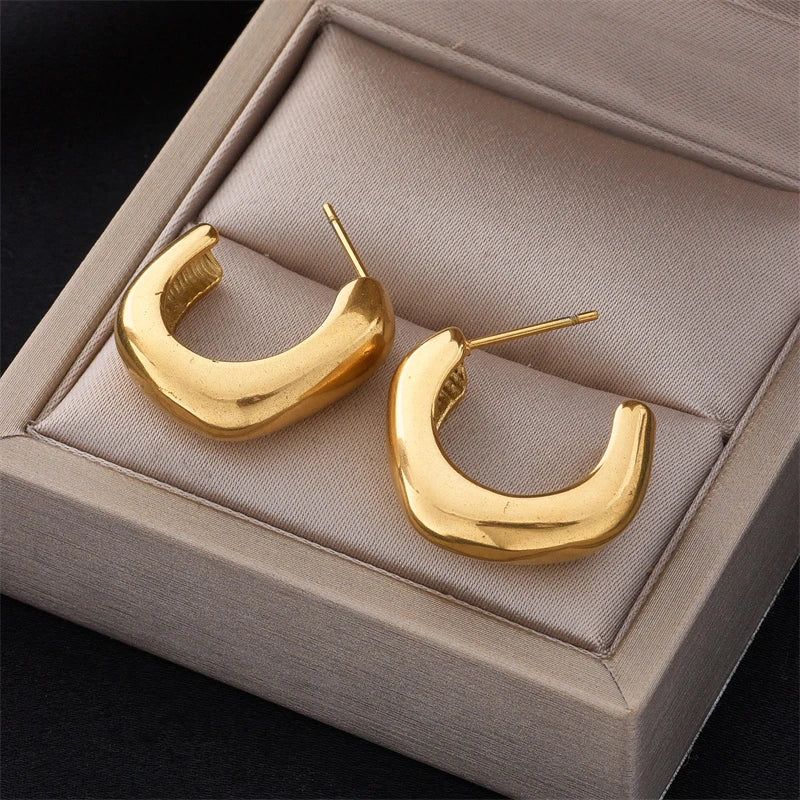 DIEYURO 316L Stainless Steel Round Wide Hoop Earrings For Women Fashion Gold Color Girls Body Jewlery Party Gift Bijoux серьги