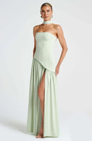 The Aurelian | Butter Yellow Mesh Strapless Pleated Evening Gown