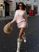 Women's Off-Shoulder Mini Dress Long Sleeve Oblique Neck Bodycon Sexy Short Fashion for Party Club Fall Winter