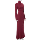 Cryptographic Fall Winter Turtleneck Elegant Long Sleeve Maxi Dress Outfits for Women Casual Fashion Bodycon Dresses Vestido