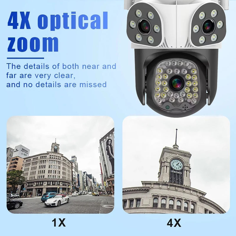 8K 15MP Outdoor WiFi Camera Motion Tracking Three Len Screens 4X Zoom PTZ Video Cam Security Protection CCTV Surveillance Camera