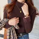 HELIAR Women Ruffles Mock Neck Sweater Thicken Autumn Fleece Warm Thermal Pullover Cashmere Sweater For Women 2023 Winter