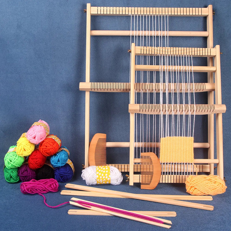 QJH Large Wooden Weaving Loom Kit Frame Loom Learn To Weave Earthy Beginner Tapestry Kit Wall Decor Complete With Loom and Tools