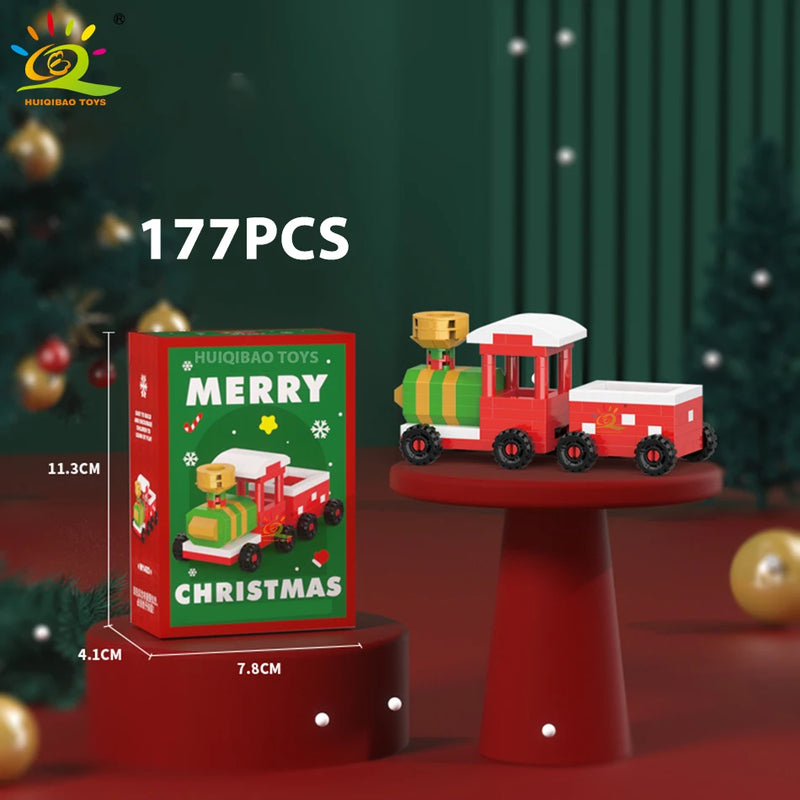 HUIQIBAO Christmas Tree Train Santa Claus Model Micro Building Blocks Elk Elves Snowman Mini Bricks Xmas Gifts Toys for Children