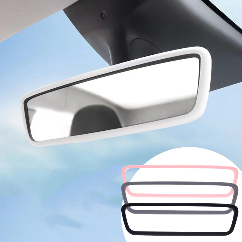 For Tesla Model 3 Y 2023 Interior Accessories Rearview Mirror Protector Trim Silicone Decor Frame White Pink Protection Strip