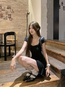 New Women Slim Temperament Purple Black Mini Dress Sexy Summer Knit Waist Skirt Spice Girls Dresses Bodycon Dress High Quality
