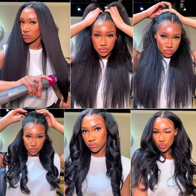 CEXXY Kinky Straight 360 HD Lace Frontal Wigs Wig For Black Women Yaki Straight Ponytail Human Hair Cheap Wigs On Clearance Sale