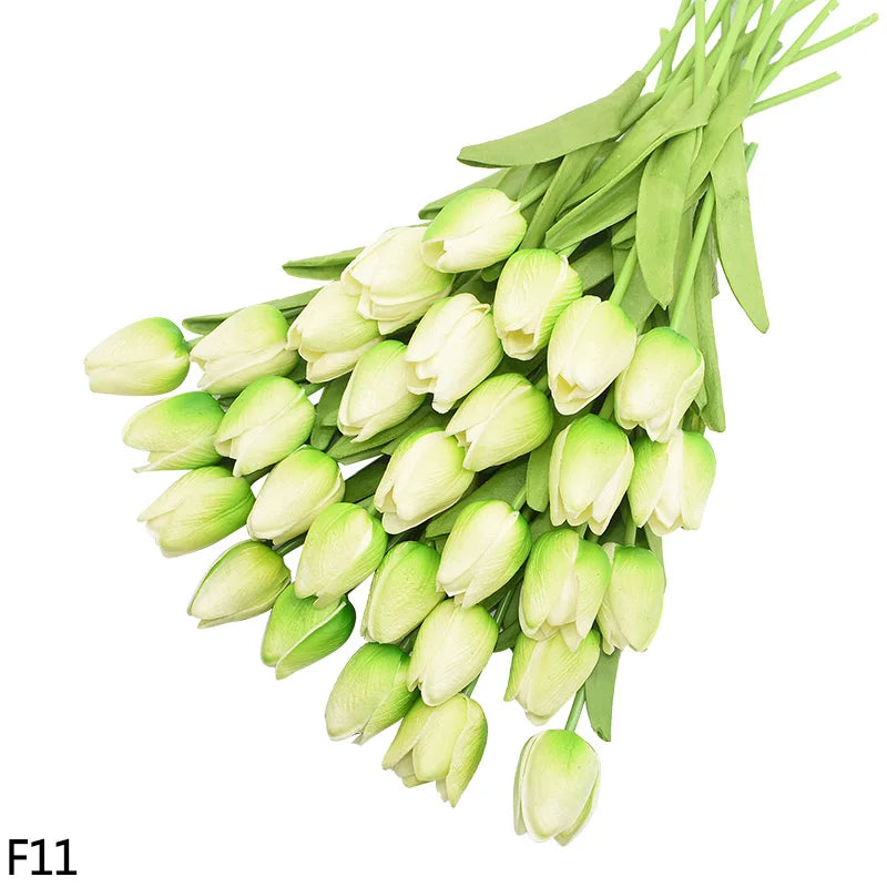 12pcs Artificial Tulip Latex Real Touch For DIY Bouquets Wedding Party Mother's Day Easter Spring Home Dining Decoration