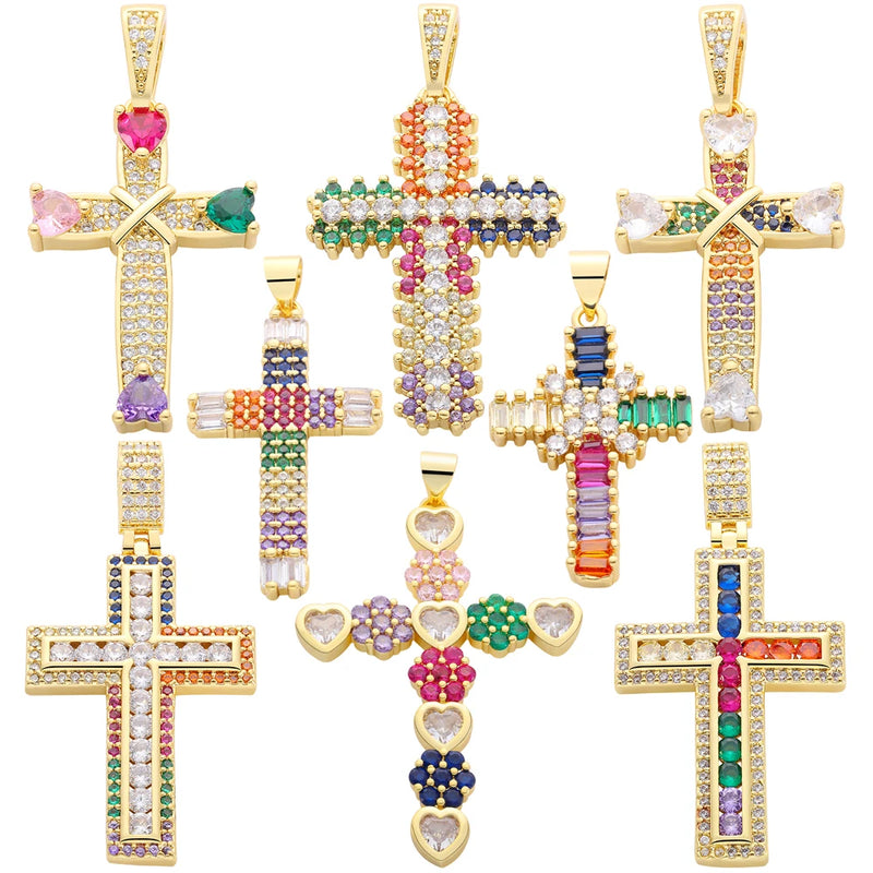 Juya DIY Luxury 18K Real Gold Plated Catholic Christian Cross Charms For Handmade Religious Talisman Pendant Jewelry Making