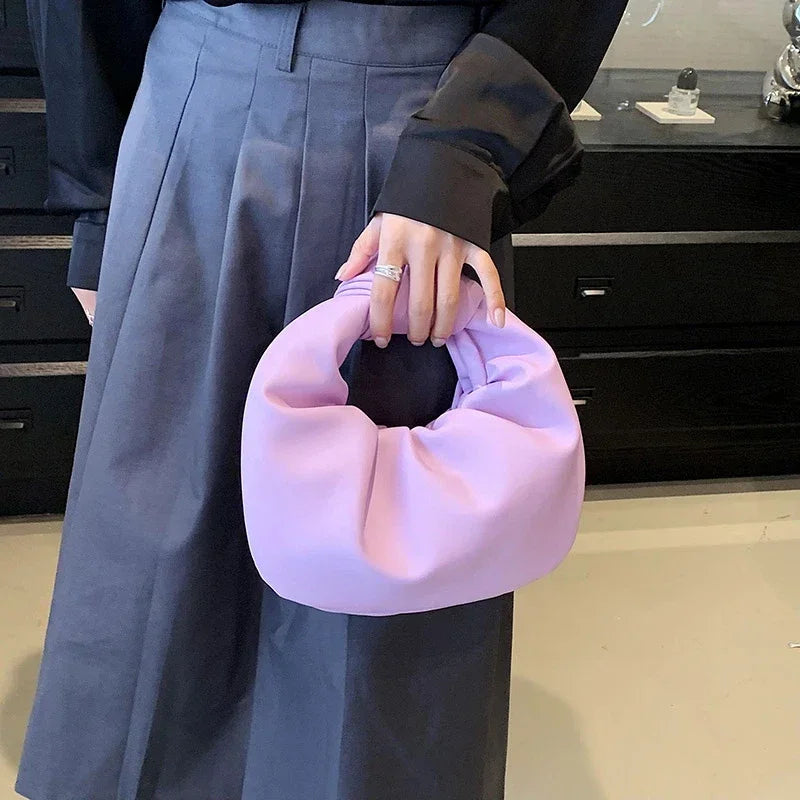 INS women's small handbag high quality party clutch 2024 hot design stylish solid color PU pleated bag bolso de mujer