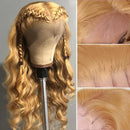 #27 Honey Blonde Human Hair Wigs 13X4 Transparent Lace Pre Plucked Body Wave Human Hair Lace Frontal Wig 200 Density 32 inch