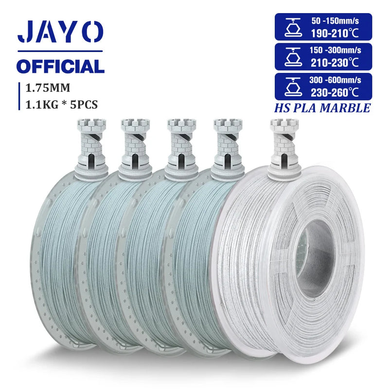 JAYO High Speed Marble PLA Filament 5 Rolls High Speed PLA 3D Printer Filament For FDM Marble-Like Texture 3D Printing Materials
