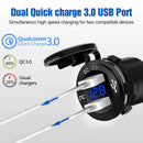 Quick Charger Aluminum QC3.0 Dual USB Car Charger with Switch Button LED Voltage Display for 12V/24V Cars Boats Motorcycle