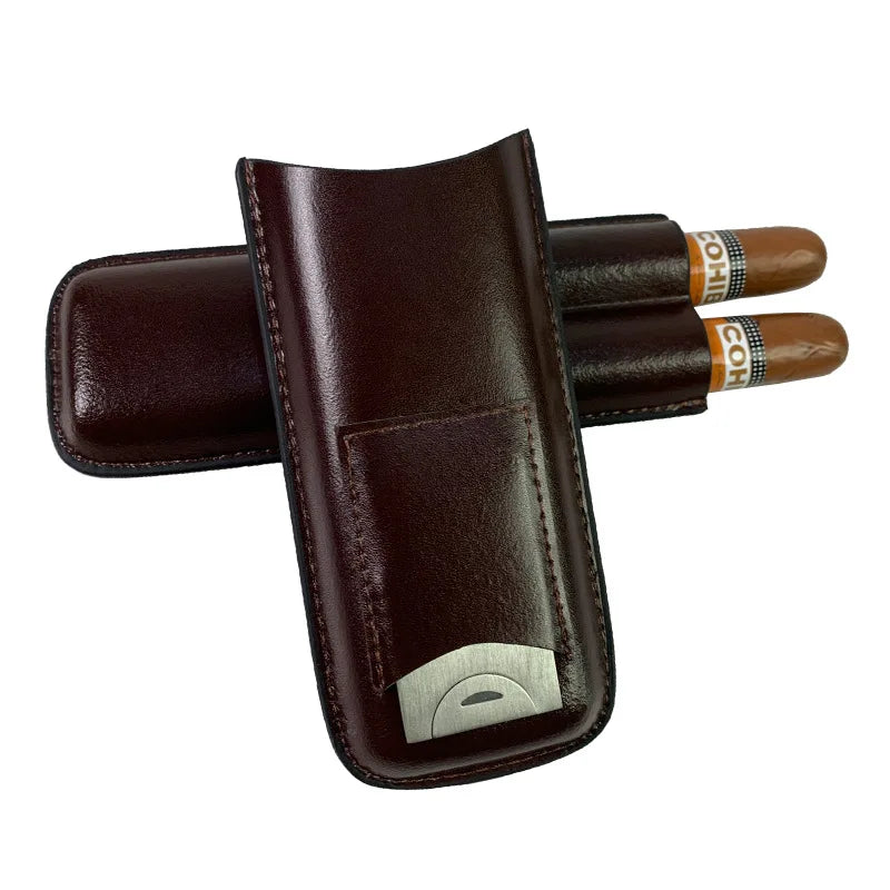 Leather Cigar Case, Portable Cigar Accessories for 2 Cigars Cool Gadgets