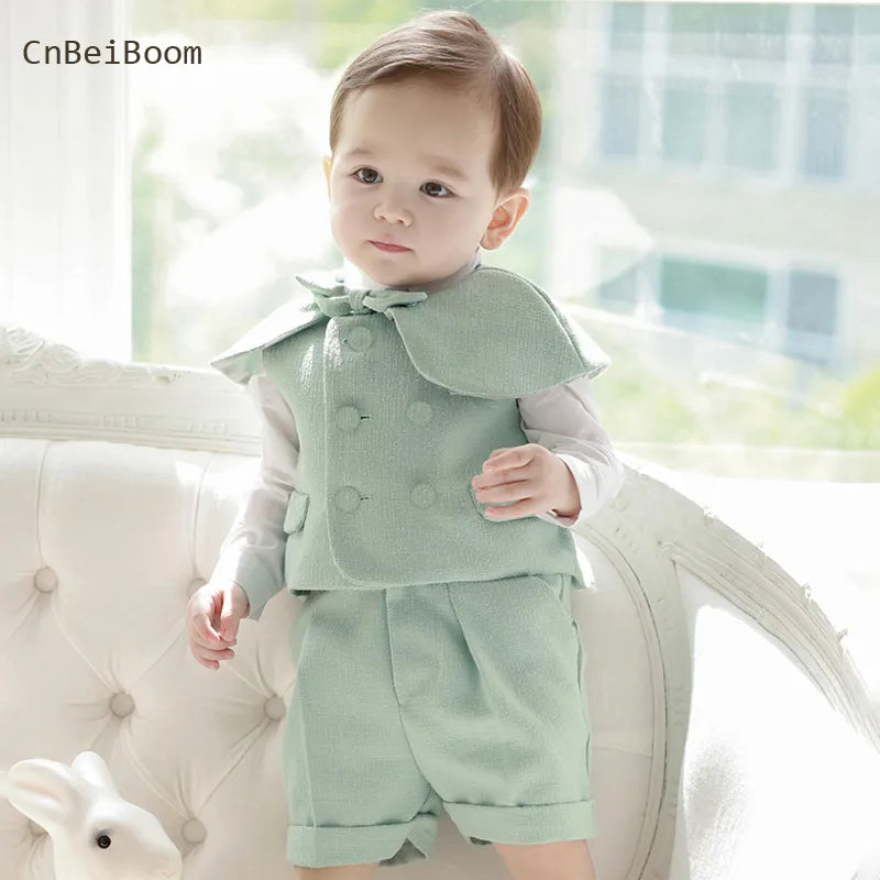 CNBeiBoom 2023 New Kids Boys Girls Suit Gentleman Dress Christmas Outfit Baby Clothing Sets Green White Birthday Party Gift