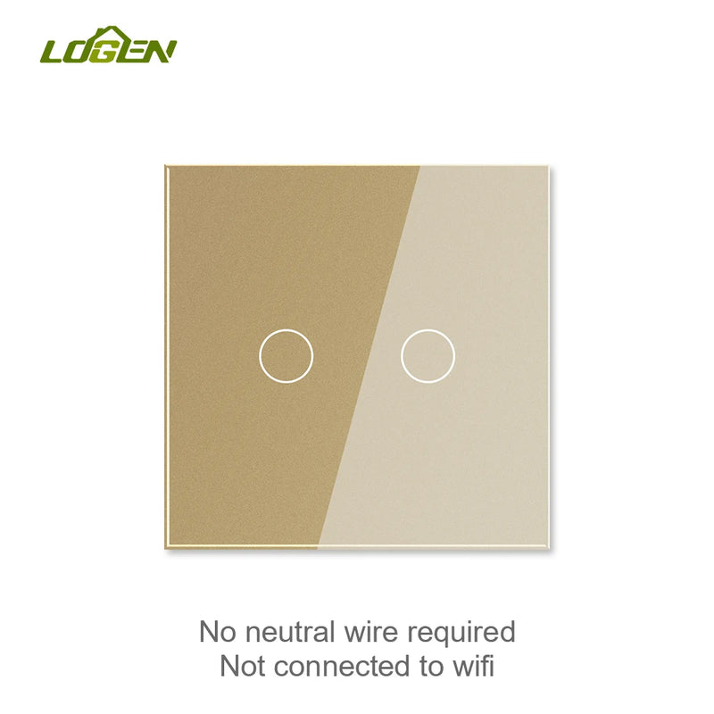 Logen Double-touch Switch 1/2/3Gang 2 Way Stair Switch EU Standard Need't Neutral Wire Glass Panel Wall Switch Stair Switch
