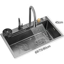 Multifunction Black Nano Kitchen Sink Waterfall Faucet Large Single Bowl Cup Washer Pure Tap Soap Dispenser 304 Stainless Steel
