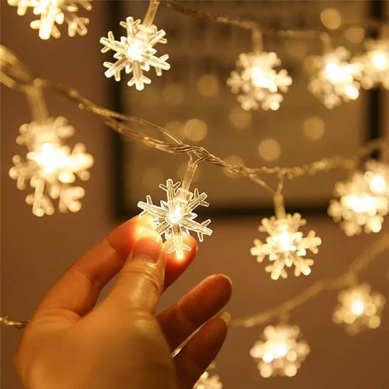 LED Snowflake Star Ball String Fairy Lights Garland Christmas Lights Decorations for Home Holiday Wedding Room Decor Waterproof