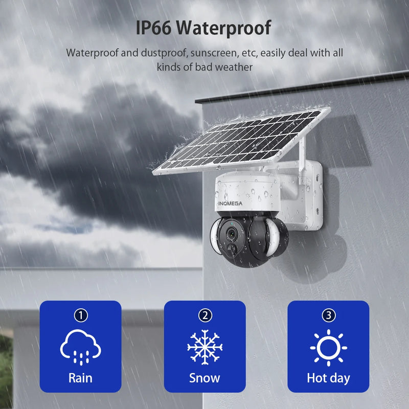 INQMEGA 4MP 4G Camera Solar Panel Battery Security Camera Outdoor PTZ Wifi Camera PIR Detection Support  Smart Security Monitor