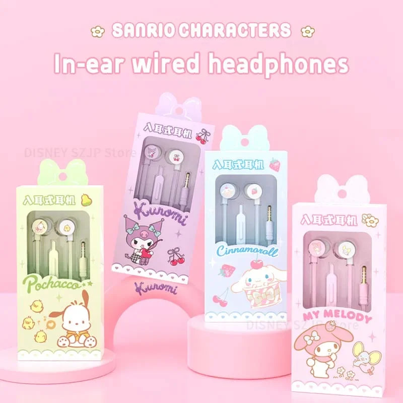 Sanrio in-ear Wired Headphones My Melody Music Sports Earbuds Kuromi Cinnamoroll Kawaii Gaming Earphones Pochacco Girls Gifts