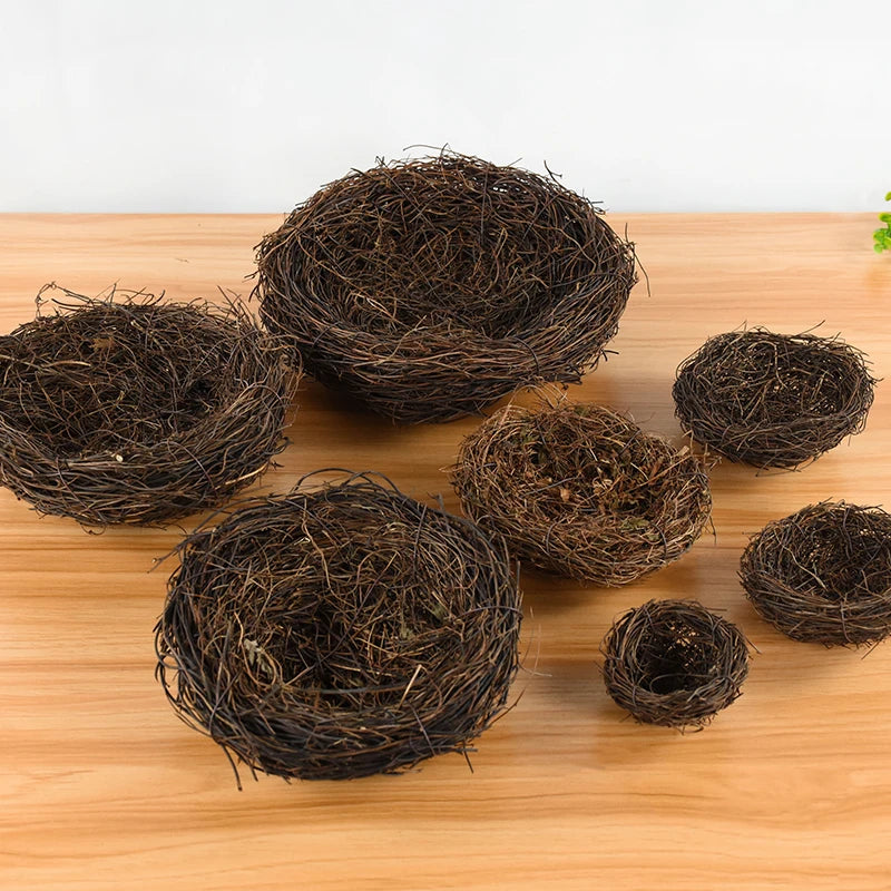 Artificial Rattan Round Nest Cages Easter Eggs Storage Simulated Bird's Nest Easter Party Tree Decoration DIY Craft Bird House
