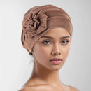 Trendy Crinkle Women's Hijab Solid Color Muslim Ladies Turban Bonnet Flower Decor Ramadan Head Wrap Head Scarf Indian Hats
