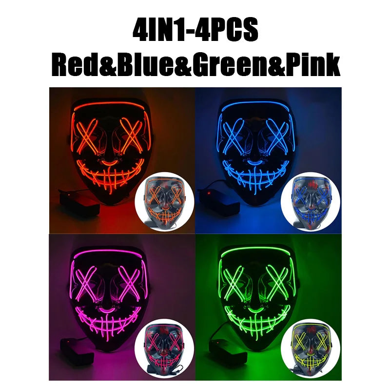 Halloween Masks of Terror Led Face Light Mask Scary Scream Bright Mask for Carnival Halloween Costumes for Men Glow in The Dark