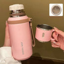 JUSTINLAU 600/800ML Thermos Cup Kitchen Vacuum Flasks with Tea Strainer Stainless Steel Portable Travel Thermal Water Bottles