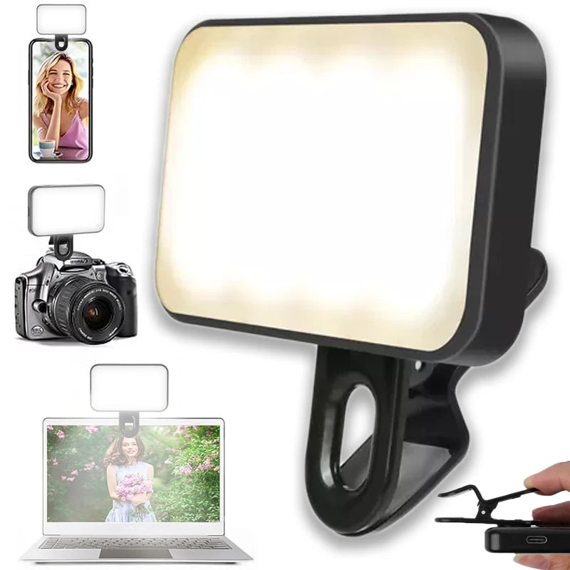 3 Modes Portable Mini Selfie Fill Light Adjustable Brightness Clip On For Phone Laptop Tablet Meeting Make Up Rechargeable Light