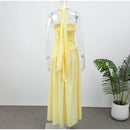 The Aurelian | Butter Yellow Mesh Strapless Pleated Evening Gown