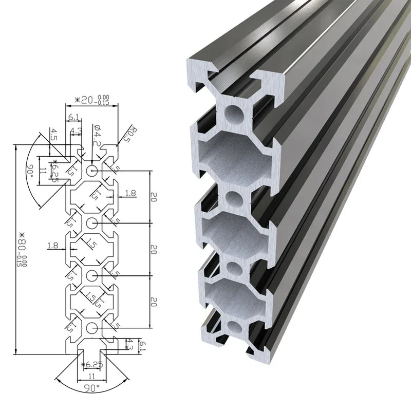 2Pcs 2080 V-Slot Aluminum Extrusion Profile 100-550mm EU Standard Aluminum Linear Rail Slide Slot for CNC Router 3D Printer