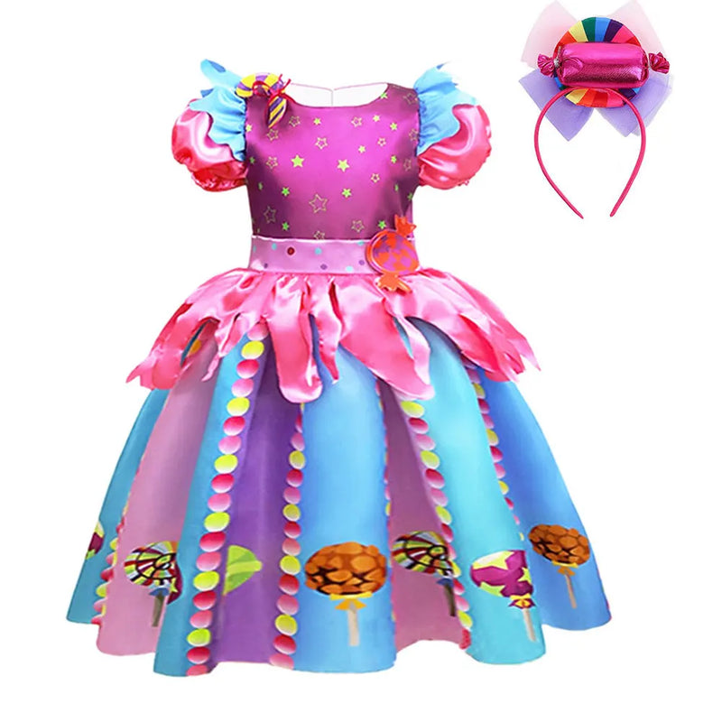 Candy Fairy Costume Girls Lollipop Cosplay Dress Toddler Carnival Purim Rainbow Vestidos Christmas Party Princess Clothing Gown