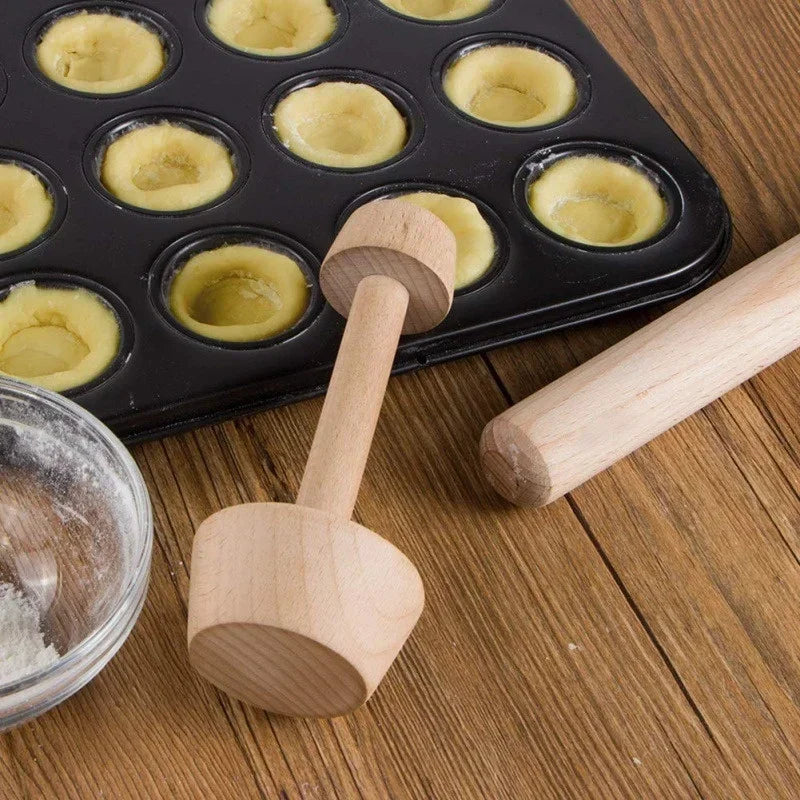 Kitchen Gadgets Wood Egg Tart Pusher Double Side Tart Tamper Pastry Pusher Wooden Egg Tart Mold for Eggtart Mold Baking Cake