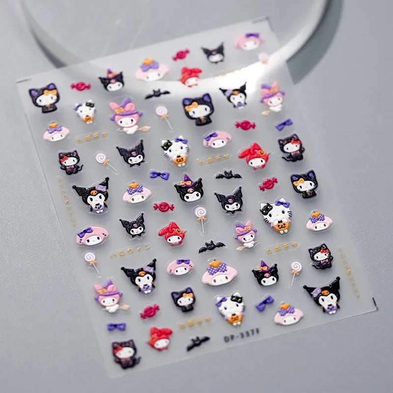 1PCS 5D Cartoon Kuromi Hello Kitty Nail Stickers Sanrio Animation Nail Art Decoration Sanrio Cute Melody Embossed Stickers