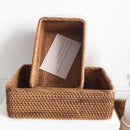 Handgeflochtener Rattan-Korb, Obstkorb, Teekorb, Snackkorb, Brotkorb, Kosmetikaufbewahrung, rechteckige Aufbewahrungsbox, Haushalts-Küchenbedarf