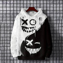 Sweatshirt Man Color Block Smile Print Cool Hoodies Y2k Blouse Pullover Kangaroo Pocket Long Sleeves Tops Fall Men's Clothing