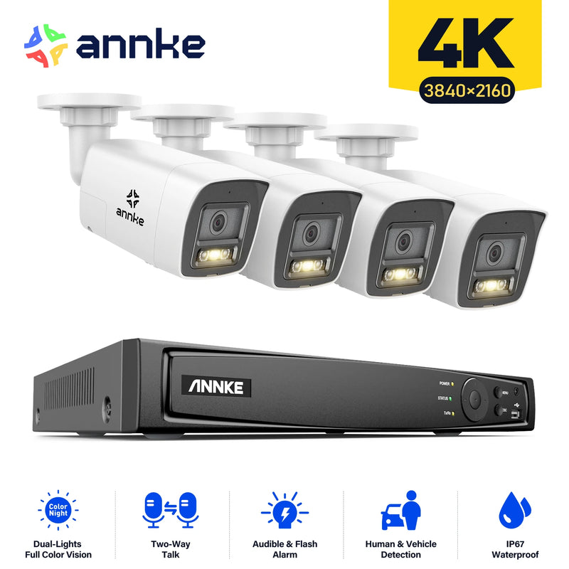 ANNKE 4K POE Video Surveillance System 8CH NVR With 8MP 12MP Security Cameras CCTV Kit Audio Recording Ip camera Two-way Audio