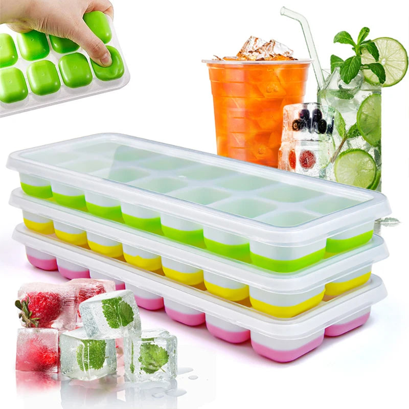 Ice Cube Tray Silicone Mold 14 Grid With cover Square Ice Cube Tray Mold Ice Cube Making Tools