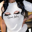 Fashionable And Trendy Eyelash Print O-neck T-shirt For Spring And Summer Women's Street Casual Simple Short Sleeved Top