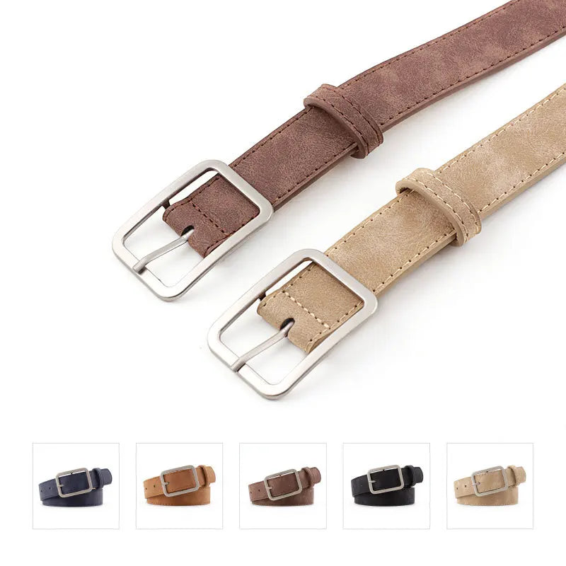 Fashion Square Pin Buckles Belts Women Silver Buckle Leather Belts for Jeans Retro Wild Belts for Women Waistbands Student Strap