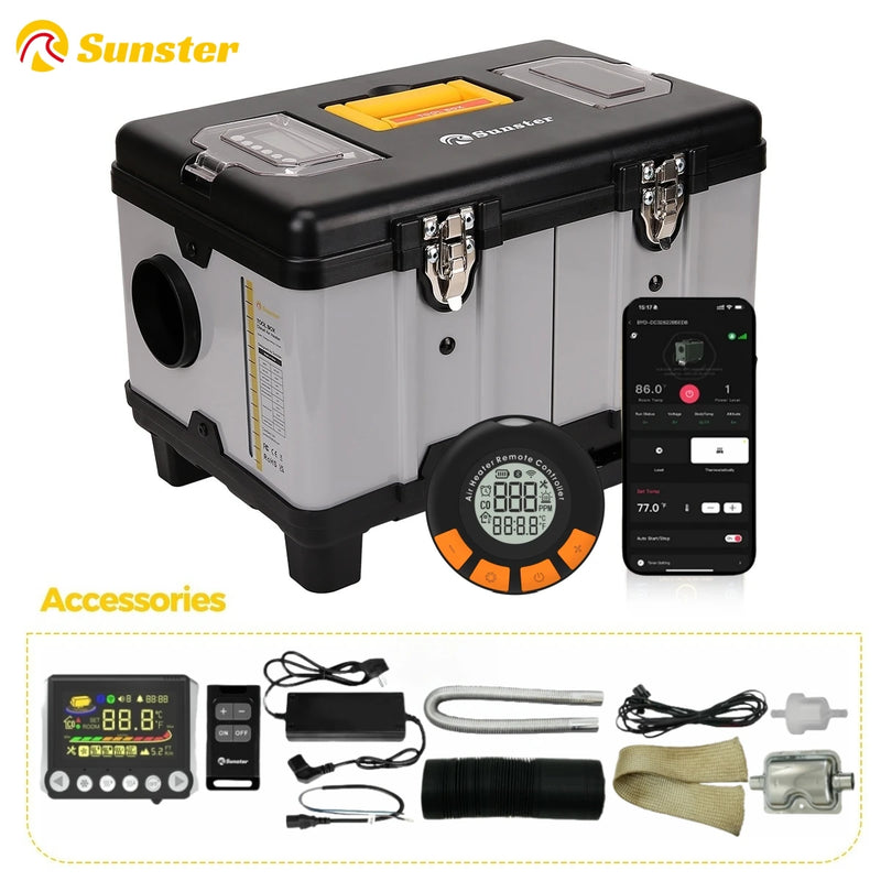 Sunster TB10pro 8KW Diesel Air heater 12V/24V /110-240V with Adaptive Plateau&ventilation mode&24 hours Timing for RV camper