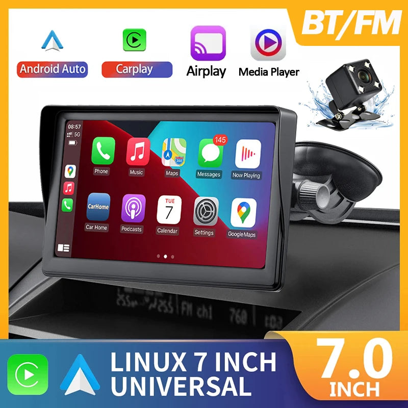 7Inch Universal Car Radio Automotive Multimedia Wireless Carplay Android Auto Video Player Touch Screen BT AUX For Car Display