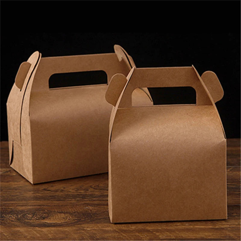 10 pcs High-quality Cake Food Candy Kraft Paper Box With Handle Portable Box Cake Box Birthday Wedding Party Candy Gift Packing