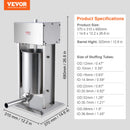VEVOR Electric Sausage Stuffer Vertical Meat Stuffer Speed Control and Foot Pedal Made of 304 Stainless Steel 5 Stuffing Tubes