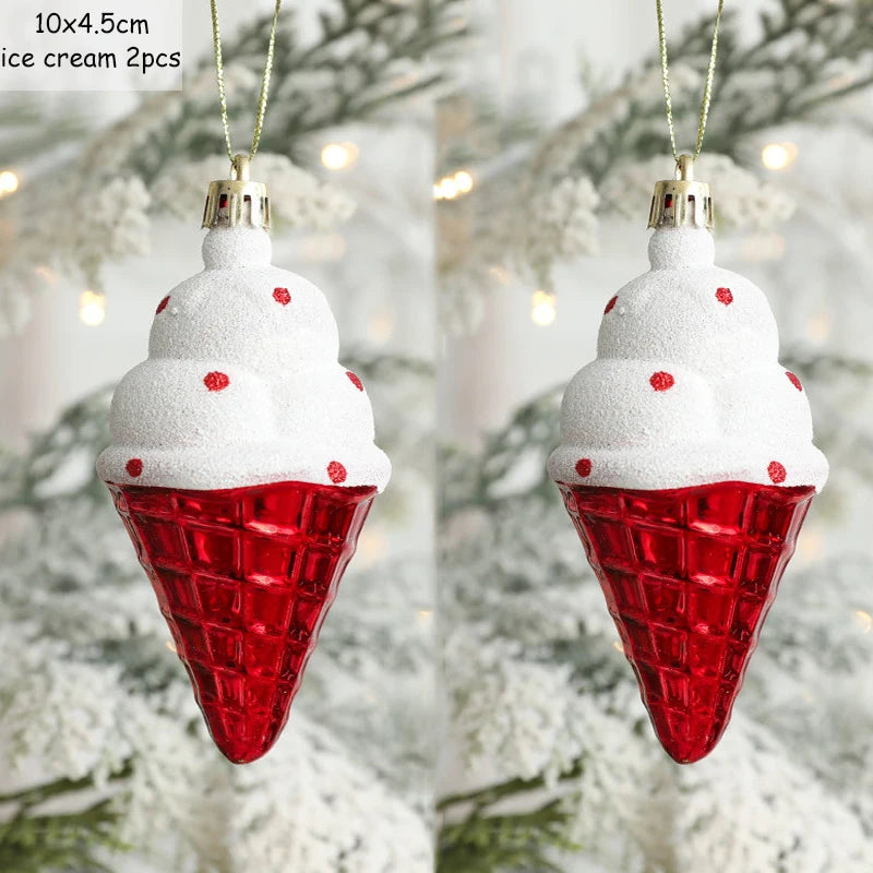 2pcs Christmas Decorations Santa Claus Snowman Ice Cream Christmas Tree Hanging Pendant Noel Natale Xmas Gift New Year Ornaments