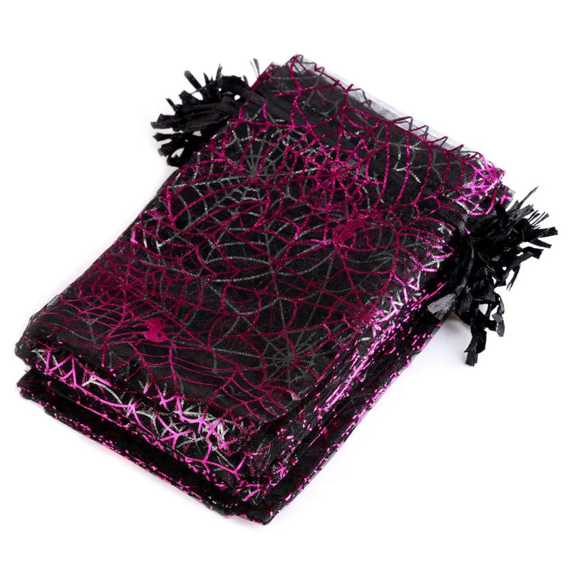 25/50pcs 10x15cm Halloween Organza Gift Bag Drawstring Spider Web Multi Color Printing Packaging Gift High Quality Candy Bag