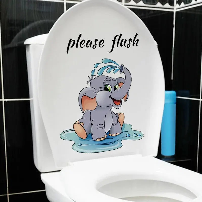 1pc Cartoon Elephant English Toilet Sticker Wall Sticker, Bathroom Decoration Wall Sticker, Self-adhesive and Removable Wall S