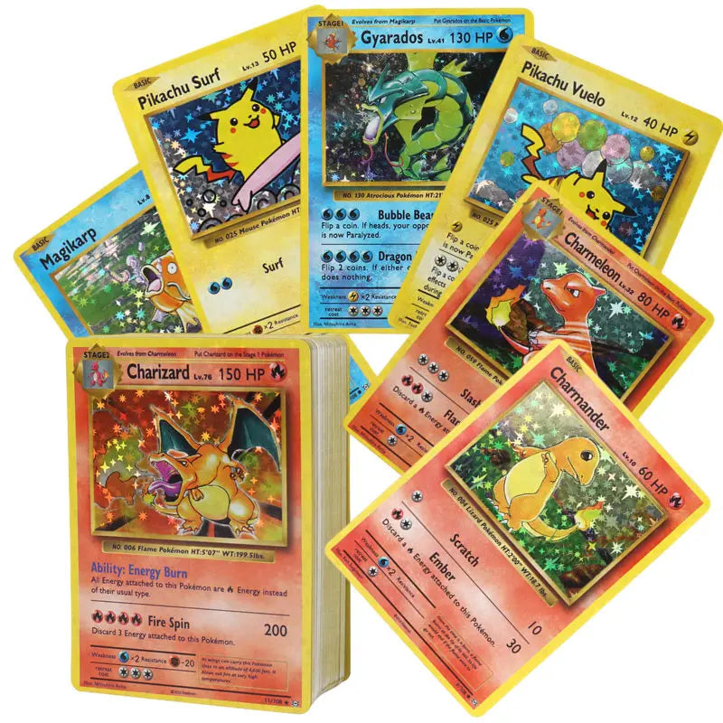 English Pokemon Card 1996 Year Shining Charizard Pikachu Mewtwo trade Card Kids Pokemon Toy